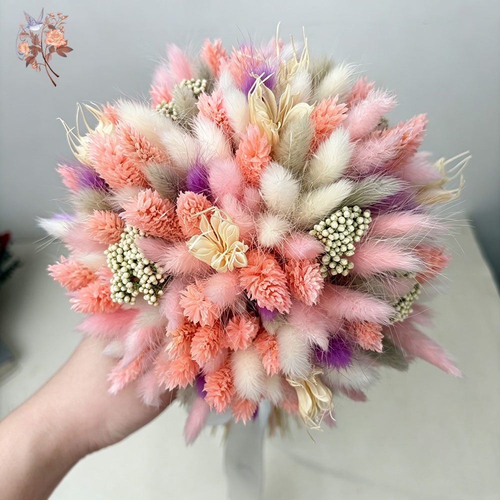 Baby Nursery Vase - Pink Dried Flower Bouquet Bunny Tail