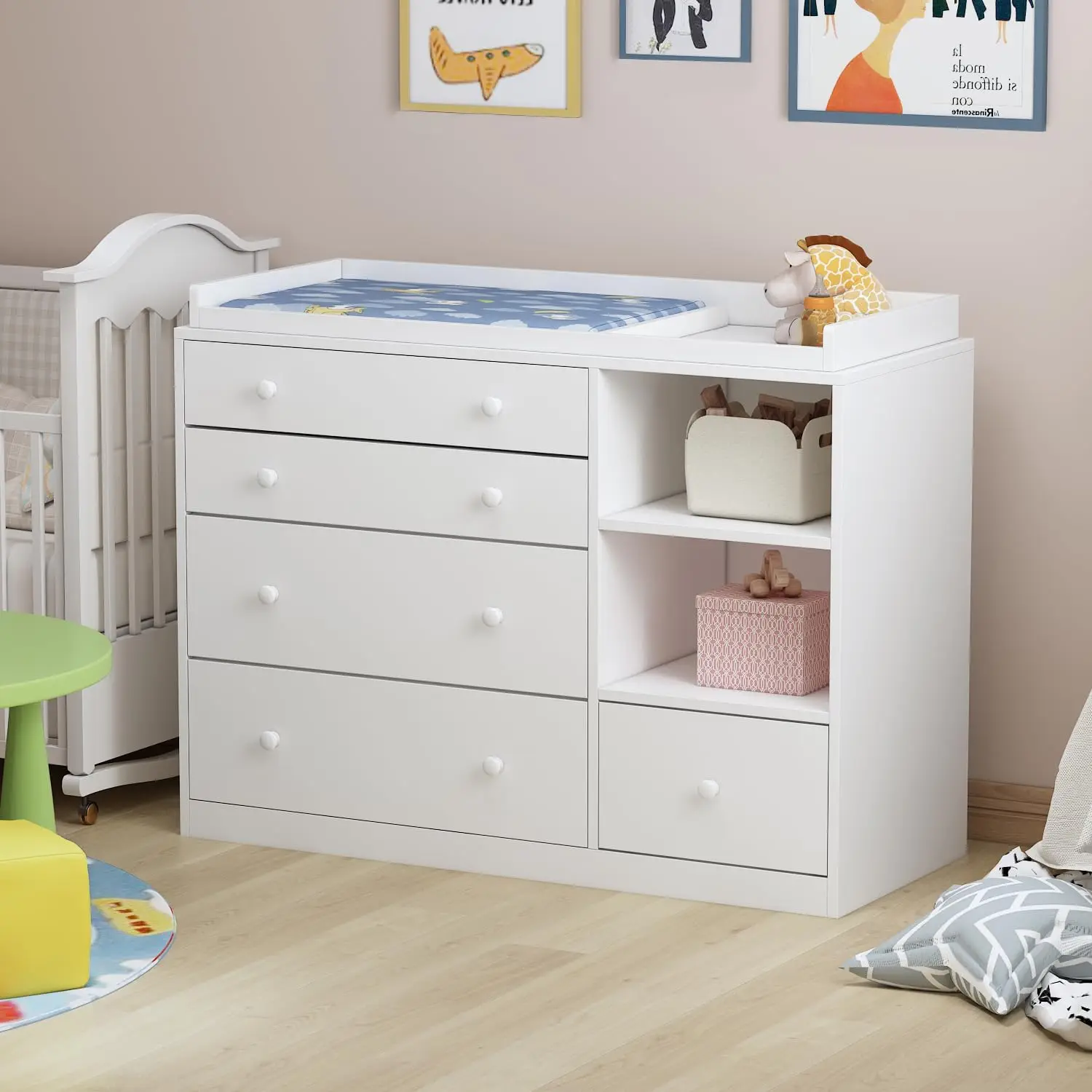 Nursery Baby Dresser, White Be - огляд і ціна Baby Nursery Chest Of Drawers