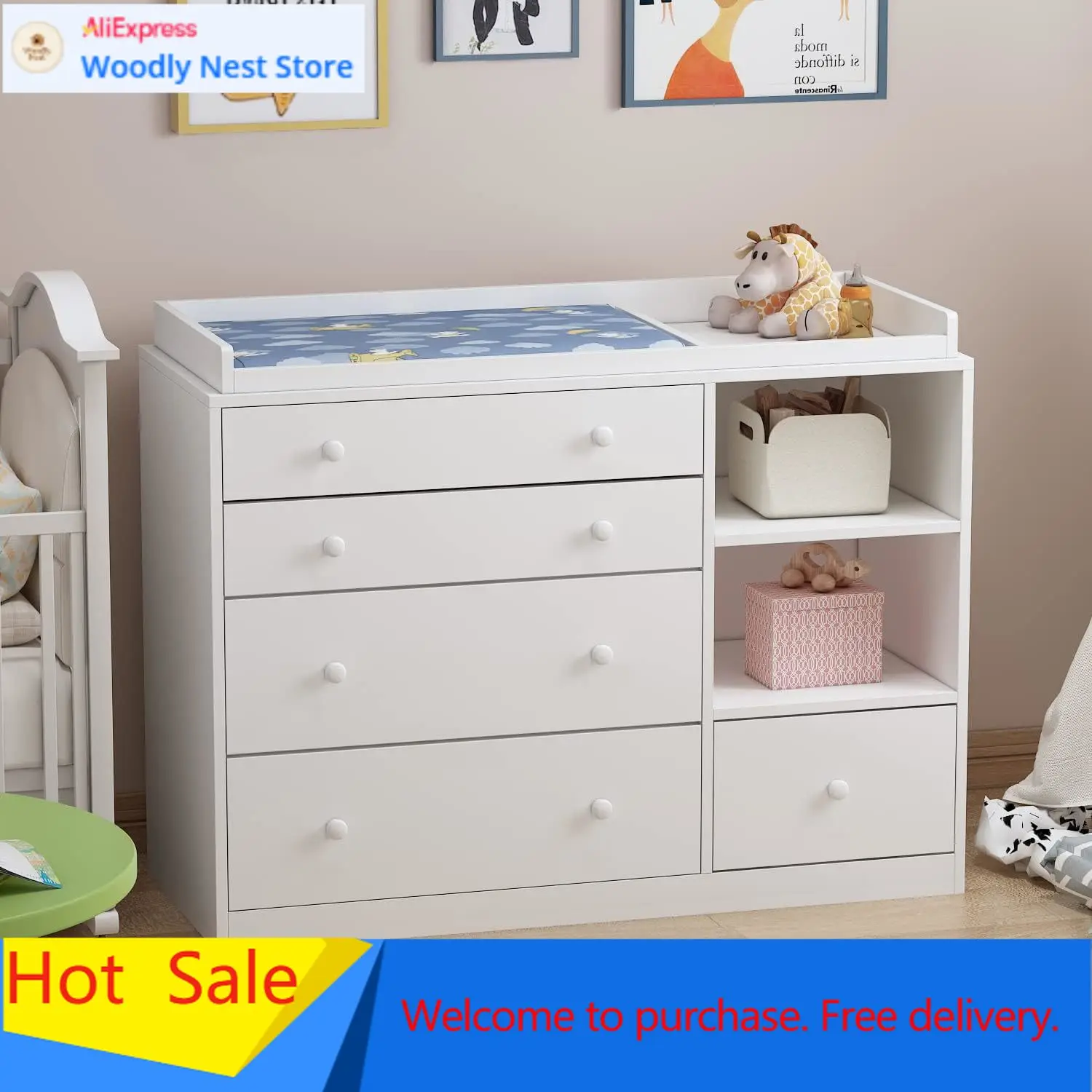 Nursery Baby Dresser, White Be - огляд і ціна Baby Nursery Chest Of Drawers