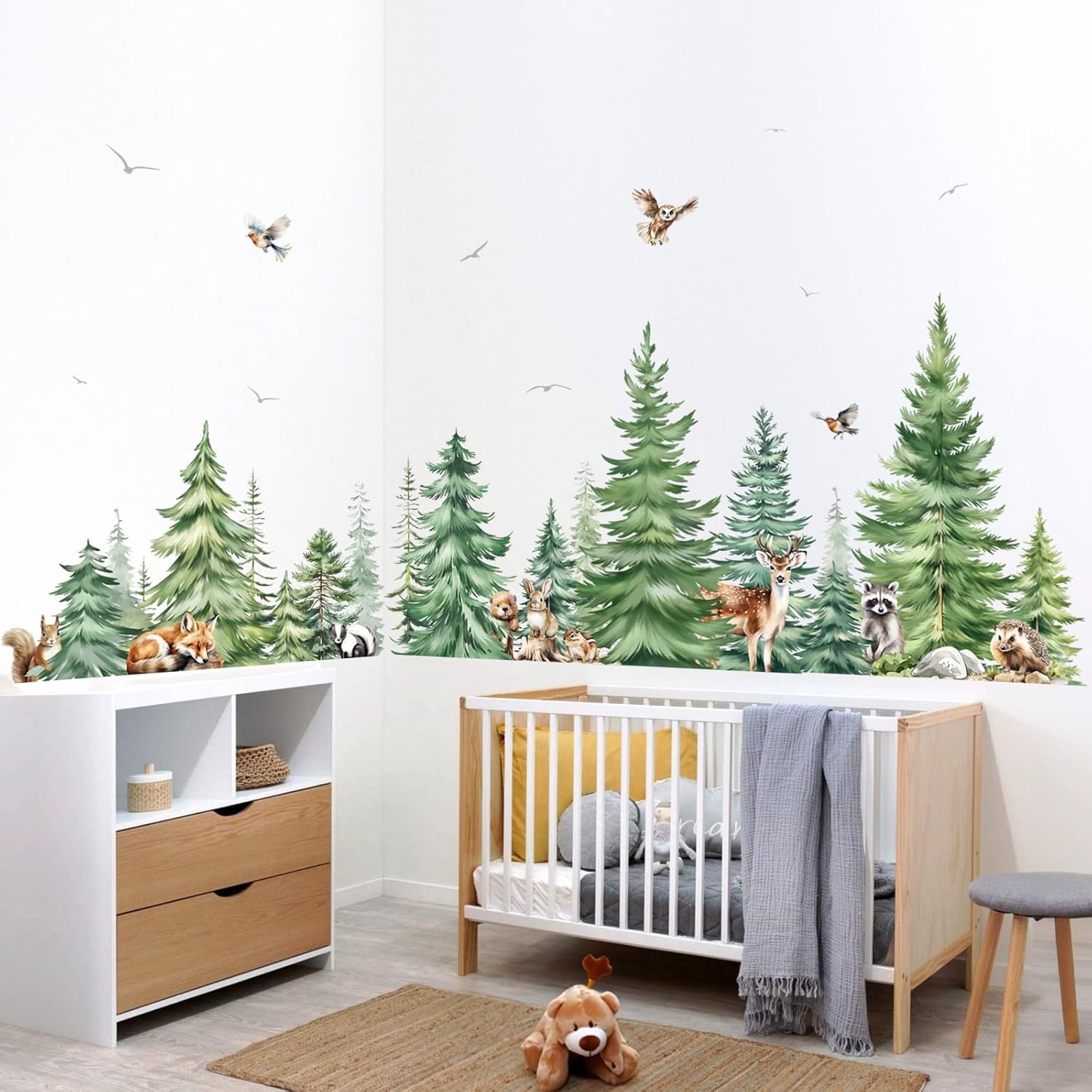 Large Watercolor Pine Tree Ani - огляд і ціна Baby Nursery Needs